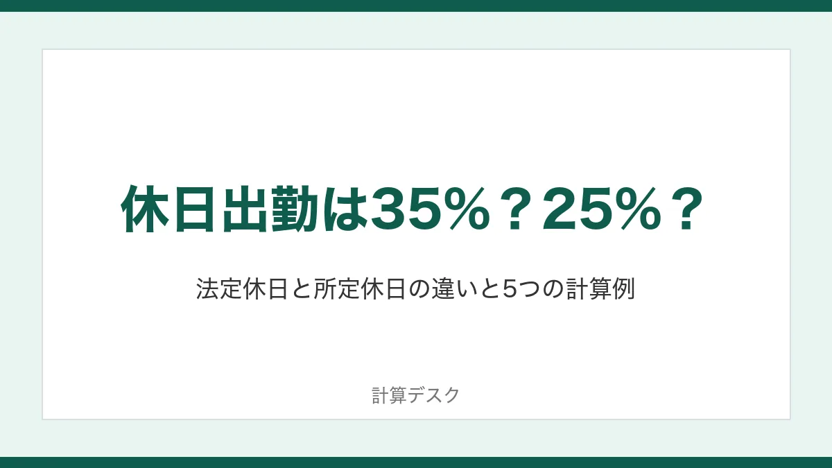 休日出勤は35%？25%？法定休日と所定休日の違いと5つの計算例